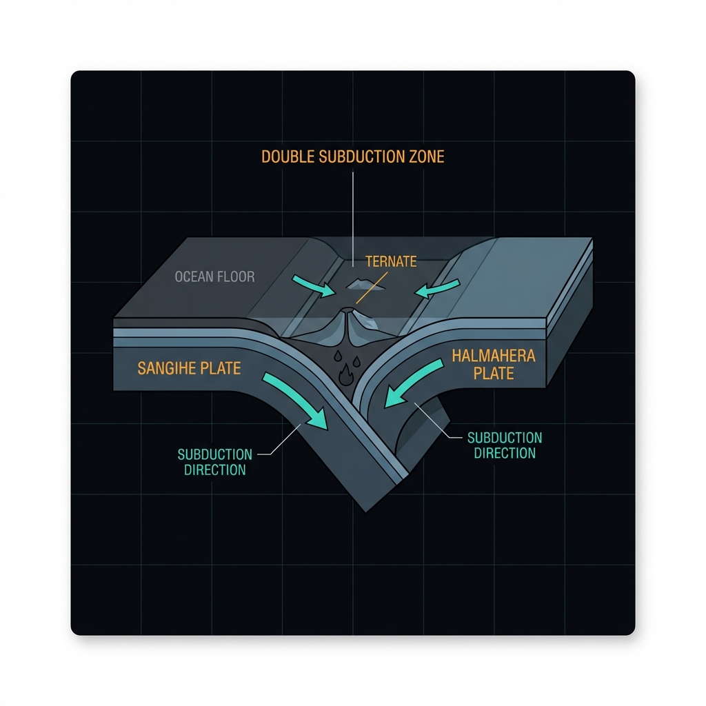 Scientific diagram showing the double subduction zone of Sangihe and Halmahera plates in the Molucca Sea
