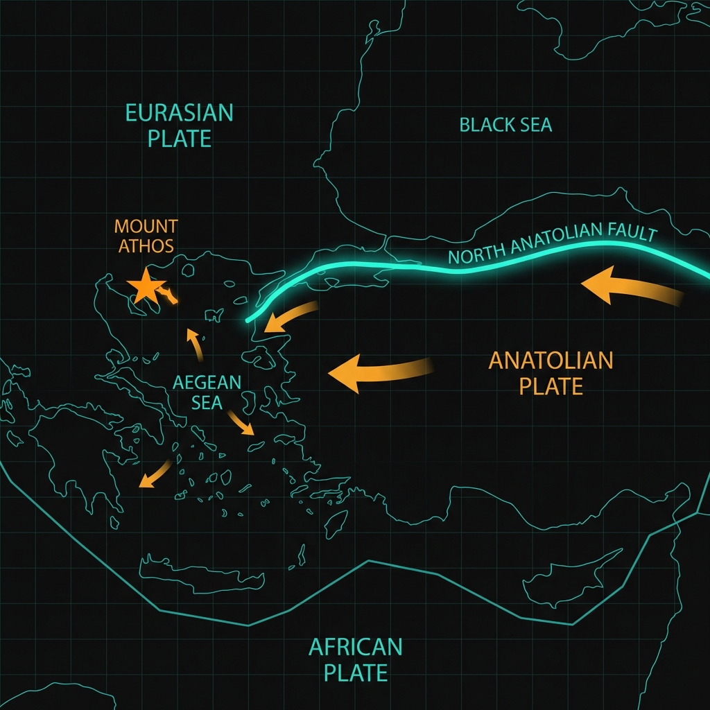 Tectonic map showing the North Anatolian Fault and plate boundaries around the Northern Aegean