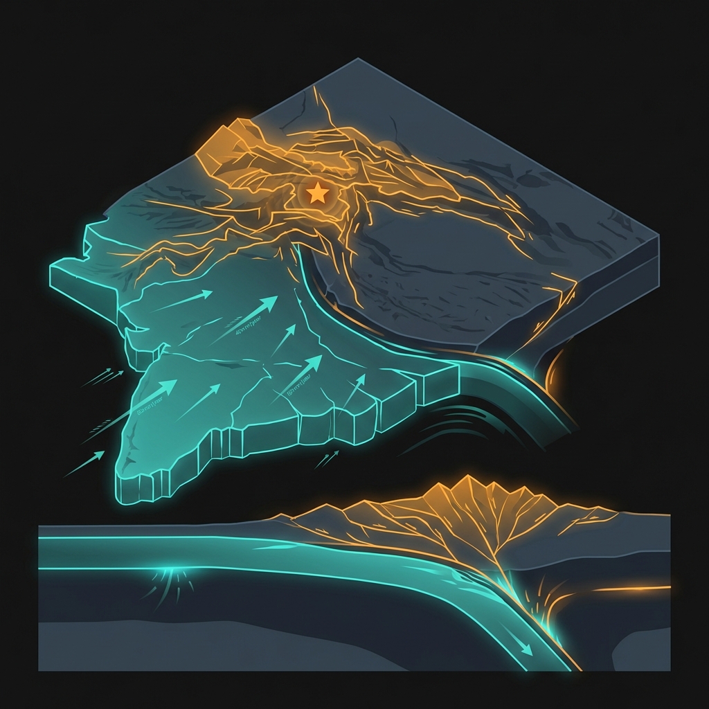 Tectonic diagram showing the collision between Indian and Eurasian plates in the Pamir Mountains with the Rasht region marked