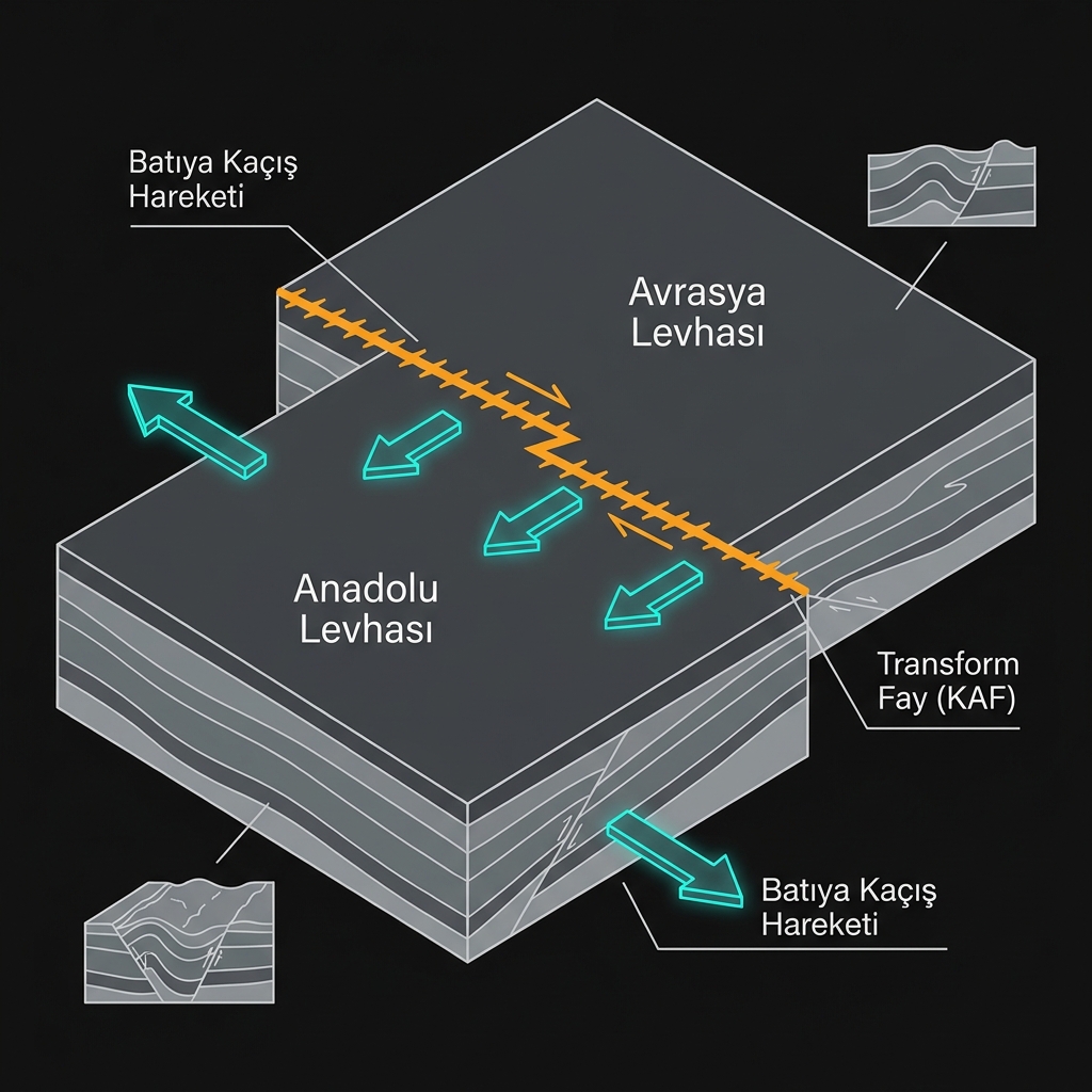 Diagram showing the Anatolian and Eurasian plate interaction along the North Anatolian Fault transform boundary